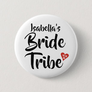 Badge Rond 5 Cm Tribu de la mariée Date rouge Cœur Personnalisé