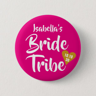 Badge Rond 5 Cm Tribu de mariée or date coeur personnalisé