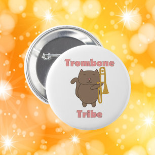 Badge Rond 5 Cm Tribu du Trombone Chat Brun Lettres Roses