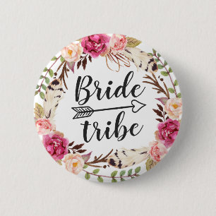 Badge Rond 5 Cm Tribu florale de jeune mariée de guirlande de