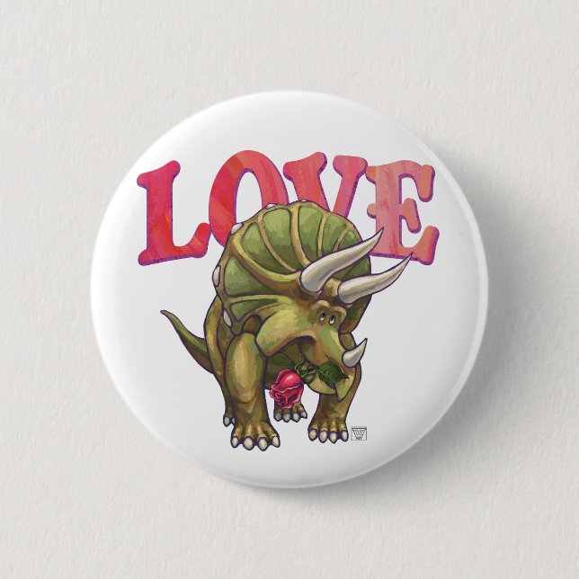 Badge Rond 5 Cm Tricératops amoureux Saint Valentin (Devant)