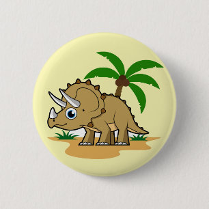 Badge Rond 5 Cm Tricératops Dans Un Climat Tropical.