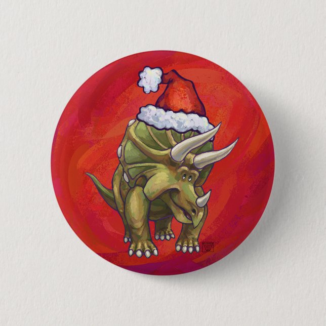 Badge Rond 5 Cm Tricératops Noël En Rouge (Devant)