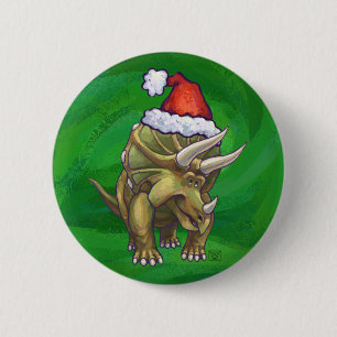 Badge Rond 5 Cm Triceratops Noël Vert