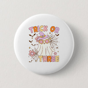 Badge Rond 5 Cm Trick Or Three Fantômes Mignons Groovy 3ème Annive