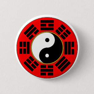 Badge Rond 5 Cm Trigram chinois rouge de Bagua d'harmonie