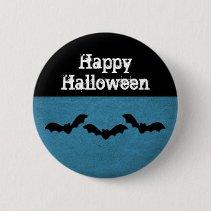 Badge Rond 5 Cm Trio de chauves-souris Bouton d'Halloween, bleu fo
