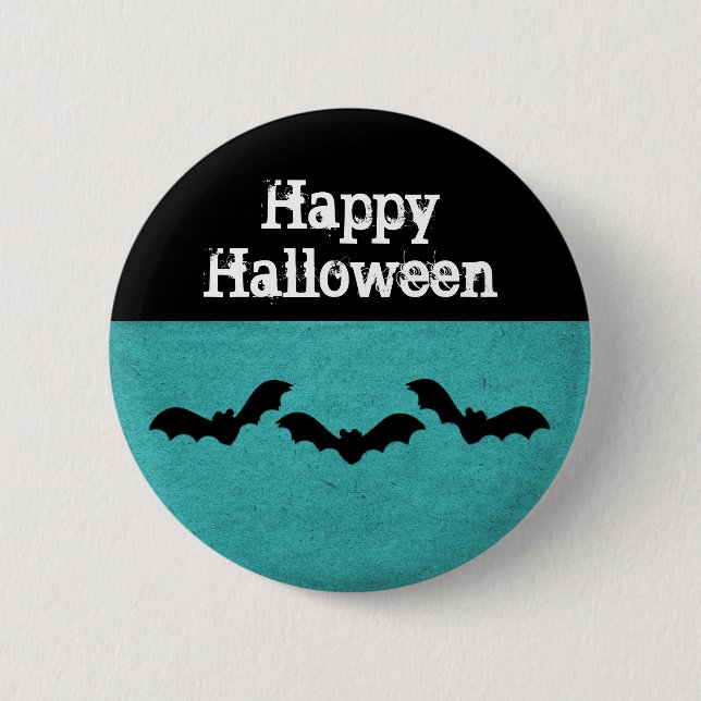 Badge Rond 5 Cm Trio de chauves-souris Bouton d'Halloween, Turquoi (Devant)
