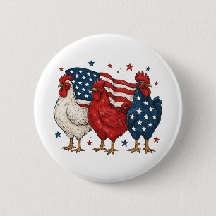 Badge Rond 5 Cm Trio de Coq Patriotique Drôle de Poulet au Drapeau