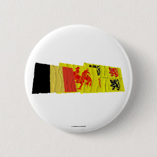 Badge Rond 5 Cm Trio de ondulation de drapeaux du Hainaut