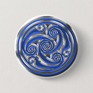 Badge Rond 5 Cm Triskel argenté bleu
