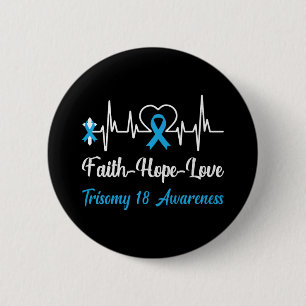 Badge Rond 5 Cm Trisomie 18 Sensibilisation battement de coeur Chr