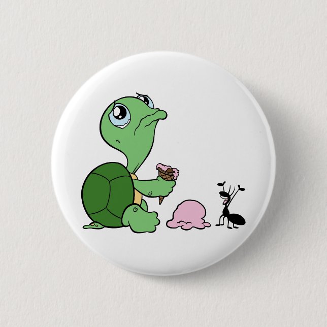 Badge Rond 5 Cm Triste Tortue Joyeuse Ant (Devant)