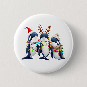 Badge Rond 5 Cm Trois baleines portent le chapeau de Noël