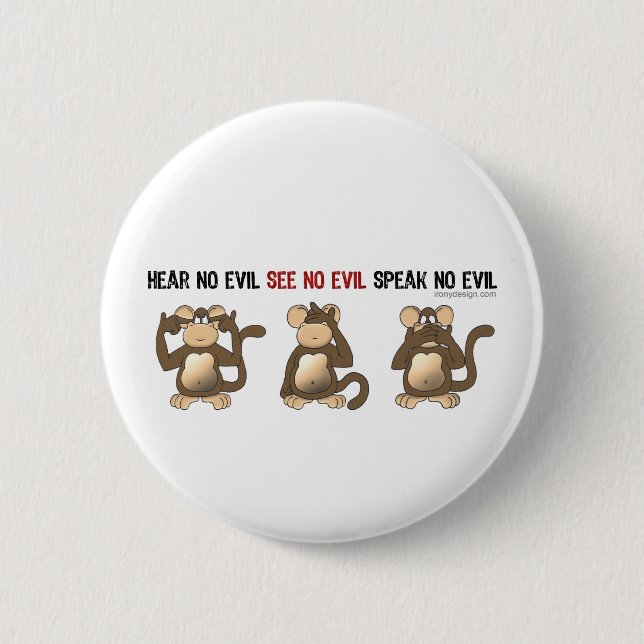 Badge Rond 5 Cm Trois boutons sages de singes (Devant)