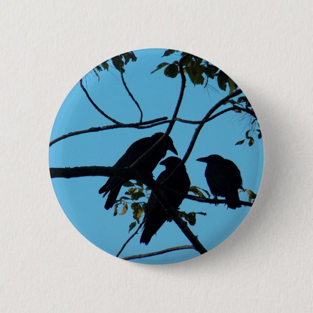 Badge Rond 5 Cm Trois corbeaux dans un arbre (Devant)