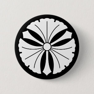 Badge Rond 5 Cm Trois feuilles de ginkgo avec des épées
