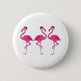 Badge Rond 5 Cm Trois Flamants roses de Noël