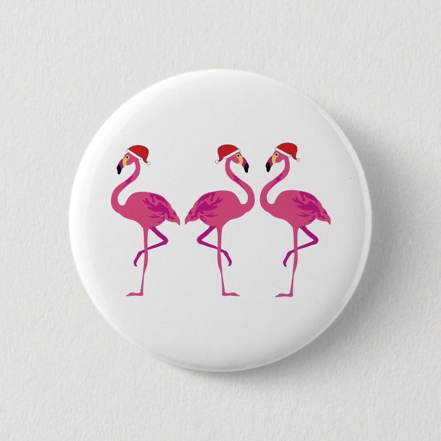 Badge Rond 5 Cm Trois Flamants roses de Noël (Devant)
