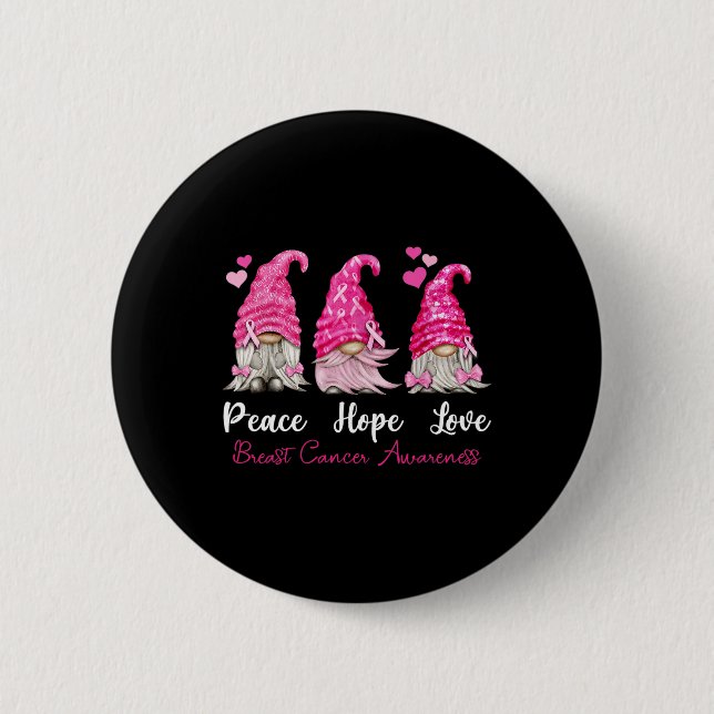 Badge Rond 5 Cm Trois Gnomes Paix Espoir Amour Cancer du sein (Devant)