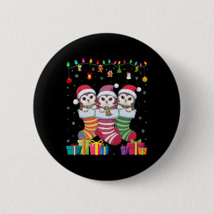 Badge Rond 5 Cm Trois hiboux des neiges en chaussette drôles garço