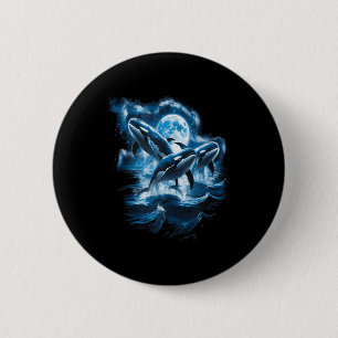 Badge Rond 5 Cm Trois Orques Lune Rétro Océan Nature Animal marin