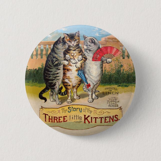 Badge Rond 5 Cm Trois Petits Chatons Illustration de Mère l'Oie (Devant)