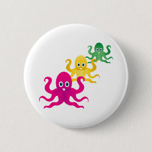 Badge Rond 5 Cm Trois pieuvres drôles