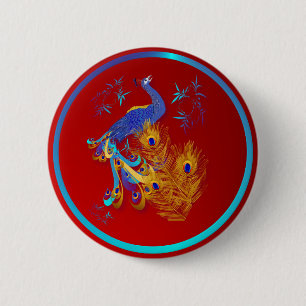 Badge Rond 5 Cm Trois plumes et un paon se boutonne