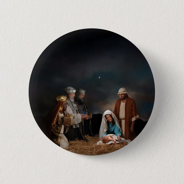 Badge Rond 5 Cm Trois sages à la nativité (Devant)