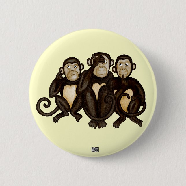 Badge Rond 5 Cm Trois singes sages (Devant)