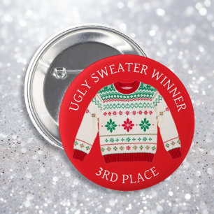 Badge Rond 5 Cm Troisième place vainqueur moche de Sweater   Noël