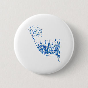 Badge Rond 5 Cm Troll Moomintroll bleu dévalant la pente Sports d'