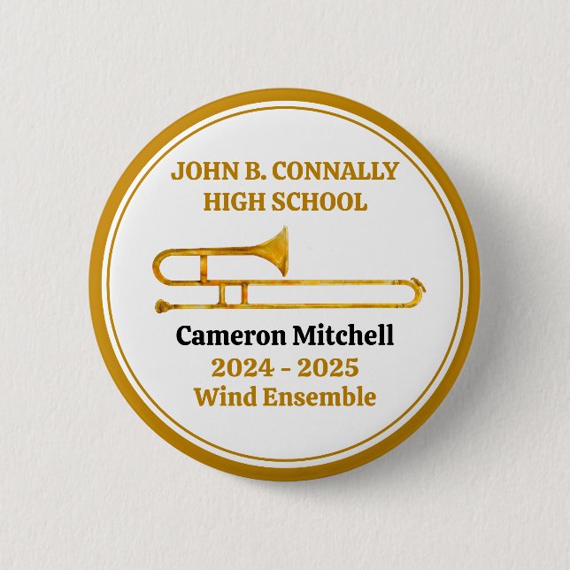 Badge Rond 5 Cm Trombone High School Band Gold Personnalisé (Devant)