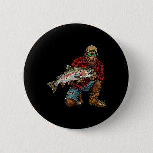 Badge Rond 5 Cm Trophée de pêche Bigfoot Steelhead drôle Sasquatch