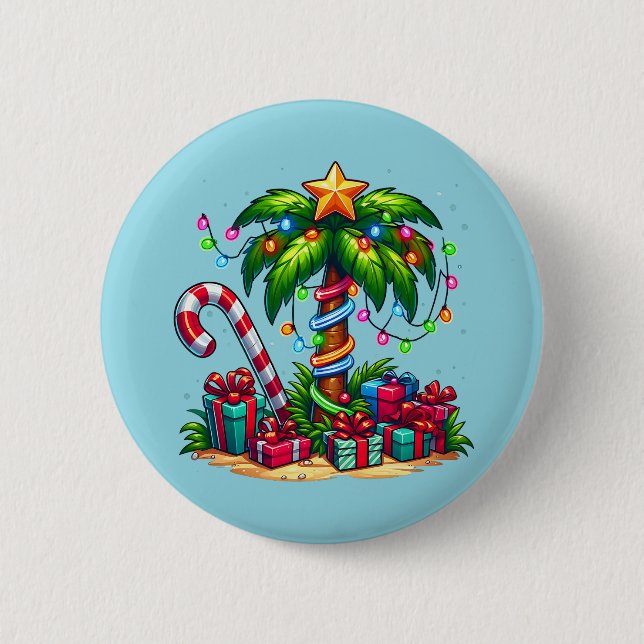 Badge Rond 5 Cm Tropical Christmas Holiday Palm Tree (Devant)