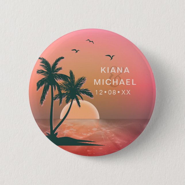 Badge Rond 5 Cm Tropical Isle Sunrise Mariage Pink ID581 (Devant)