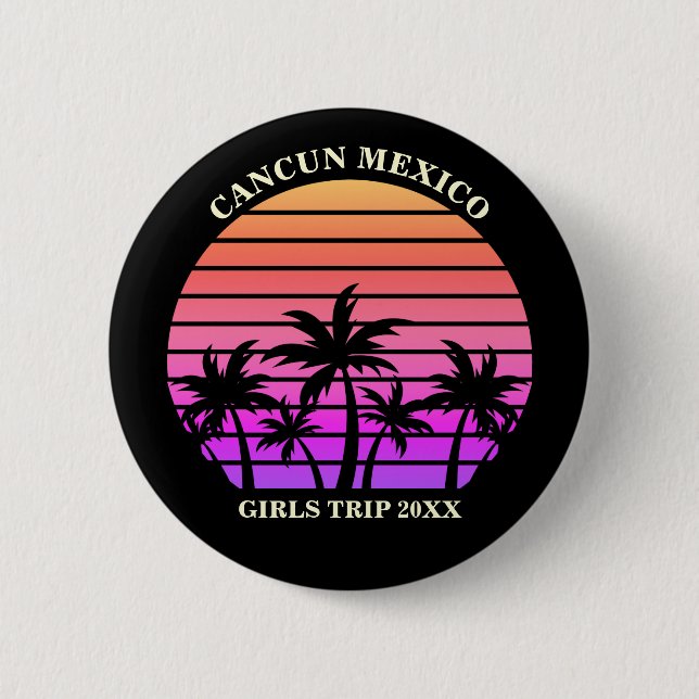 Badge Rond 5 Cm Tropical Palm Trees Rose Black Custom Girp Voyage (Devant)