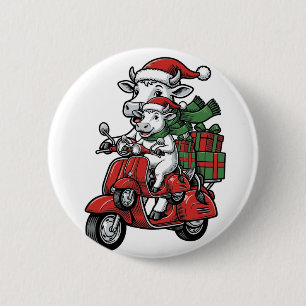 Badge Rond 5 Cm Trottinette à cheval de Noël drôle Design vintage_