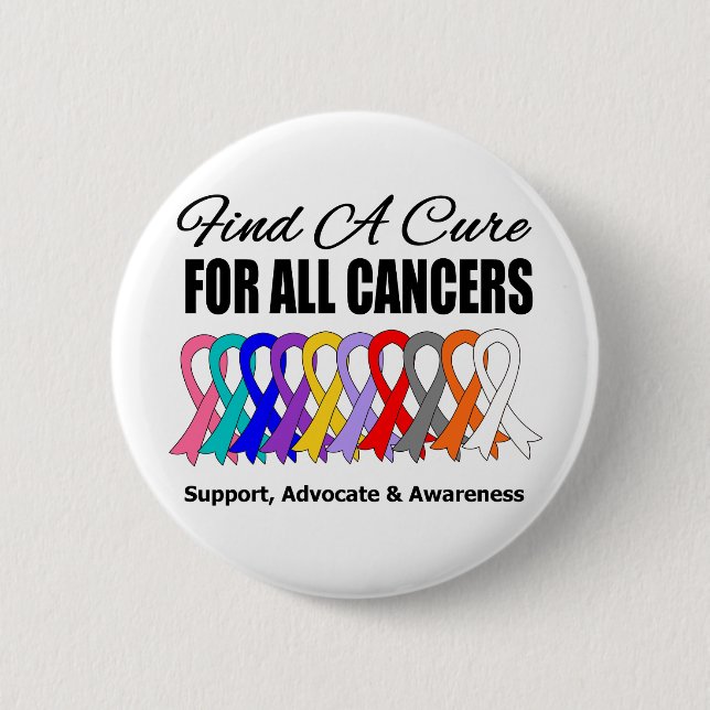 Badge Rond 5 Cm Trouver un Ruban Cure pour tous les Cancers (Devant)