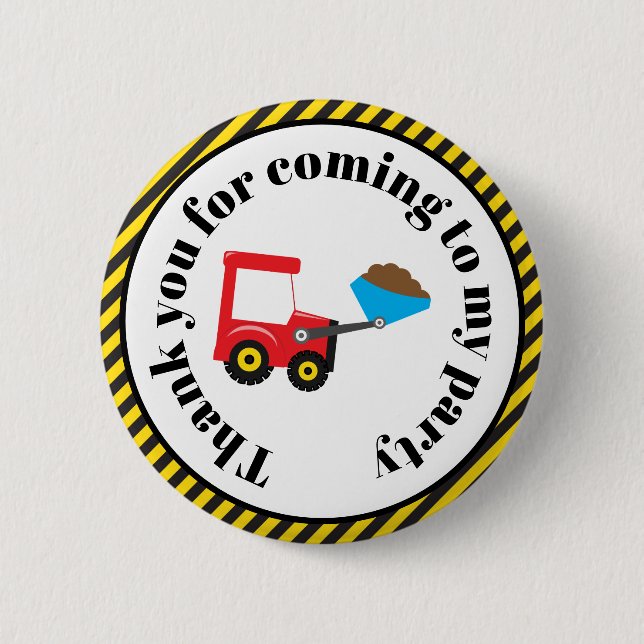 Badge Rond 5 Cm Truck et Digger "Merci pour venir" (Devant)