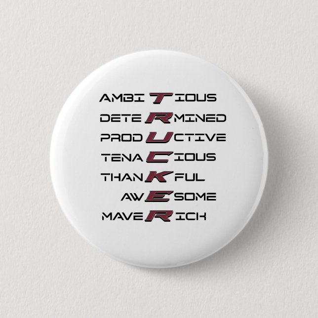 Badge Rond 5 Cm Trucker Acrostique Traits Professionnels Force (Devant)