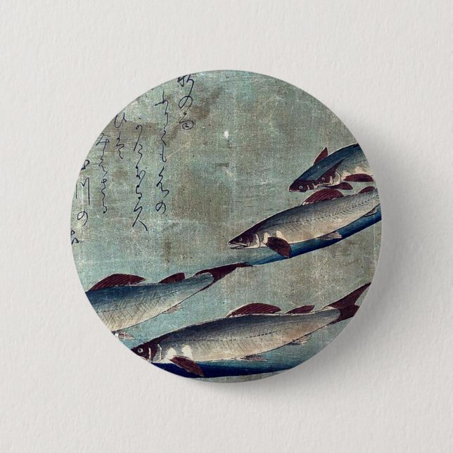 Badge Rond 5 Cm Truite de rivière (Ayu) par Andō, Hiroshige (Devant)