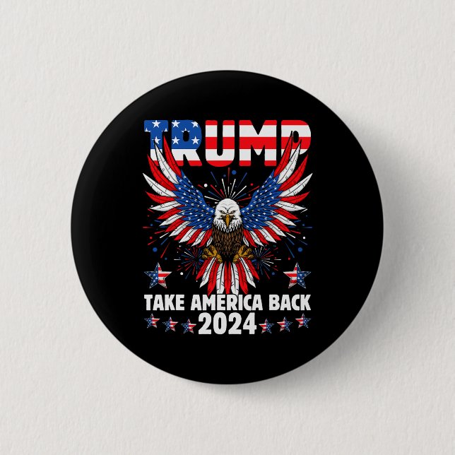 Badge Rond 5 Cm Trump 2024 Reprendre l'Amérique Drapeau américain  (Devant)