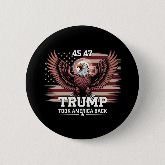 Badge Rond 5 Cm Trump 45e 47e Président Drapeau 2025 Aigle Amériqu (Devant)