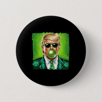 Badge Rond 5 Cm Trump Blowing Bubble Gum St. Patrick's Day Green S