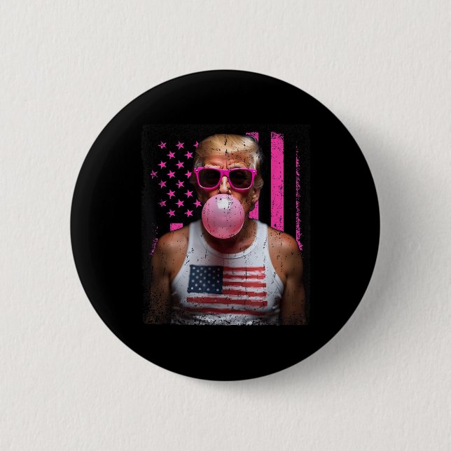 Badge Rond 5 Cm Trump Bubble Gum Pink Sungles Usa Drapeau Funky _2 (Devant)