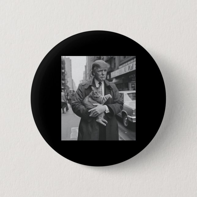 Badge Rond 5 Cm Trump Et Chat Drôle (Devant)