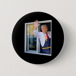 Badge Rond 5 Cm Trump faisant signe de la main à la fenêtre du Dri