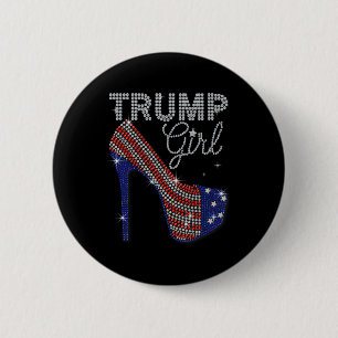 Badge Rond 5 Cm Trump Girl High Heel Faux Rhinestone Us Flag Vote